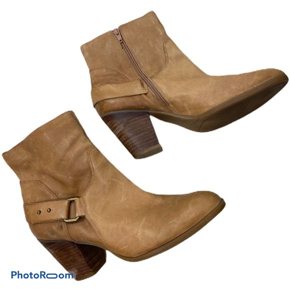 Nine West Shoes - Nine West Tan leather heel strap ankle booties 10